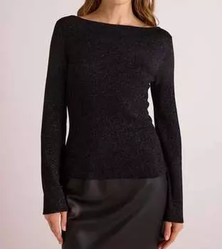 Свитер с длинными рукавами и вырезом-лодочкой черного цвета с металлическим отливом Bella Dahl