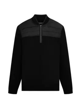 Свитер с длинными рукавами и застежкой-четвертью молнии Bugatchi, цвет caviar