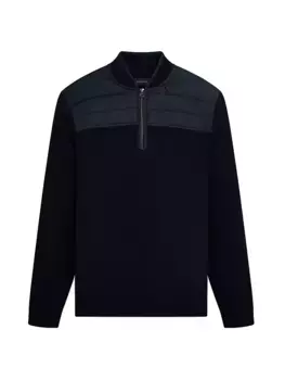 Свитер с длинными рукавами и застежкой-четвертью молнии Bugatchi, темно-синий