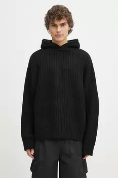 Свитер с добавлением шерсти Chunky Rib Knit Hoody Mki Miyuki Zoku, черный