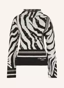 Свитер с драгоценными камнями monari, черный/светло-серый