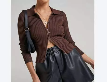 Свитер с двойной молнией шоколадного цвета Bayshore, цвет chocolate