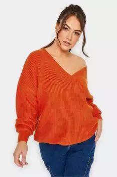 Свитер с двойным V-образным вырезом Yours, оранжевый