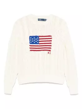 Свитер с флагом из аранской вязки Polo Ralph Lauren, нейтральный