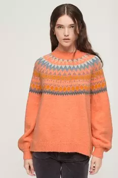 Свитер с глубоким вырезом и узором Superdry, оранжевый