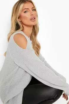 Свитер с холодными плечами и строчкой мха Boohoo, серебряный