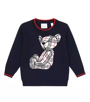 Свитер с интарсией Bear из смесовой шерсти Burberry, синий