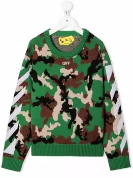Свитер с камуфляжным принтом Off-White Kids, зеленый