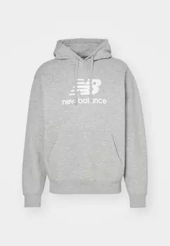 Свитер с капюшоном ESSENTIALS STACKED LOGO BRUSHED HOODIE New Balance, серый