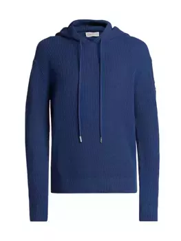 Свитер с капюшоном из шерсти и кашемира Moncler, темно-синий
