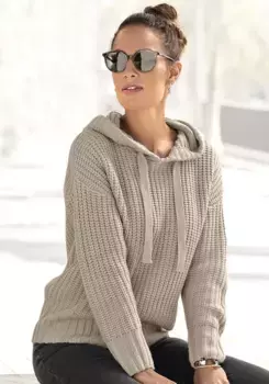 Свитер с капюшоном LASCANA, выполнен из мягкой крупной вязки, свитер мягкой вязки с капюшоном, бежевый