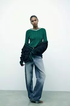 Свитер с клещами ZARA, зеленый