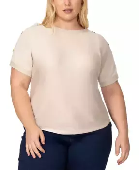 Свитер с кокеткой на пуговицах и зигзагообразной отделкой больших размеров Melissa Paige, розовый