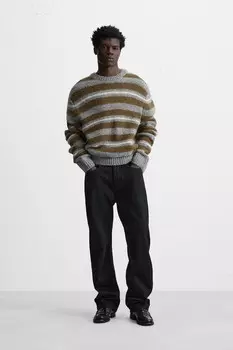 Свитер с контрастной полосой ZARA, серый/бежевый