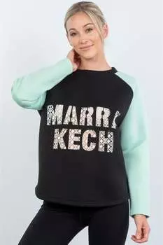 Свитер с контрастными рукавами и закругленным подолом FASHNZFAB, черный