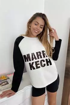 Свитер с контрастными рукавами и закругленным подолом FASHNZFAB, белый