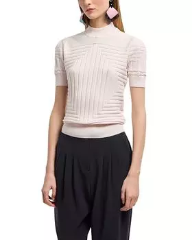 Свитер с коротким рукавом и геометрическим ребристым узором Emporio Armani, розовый