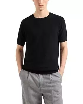 Свитер с коротким рукавом из натуральной шерсти Emporio Armani, черный