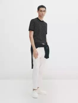 Свитер с коротким рукавом в неправильные полоски Massimo Dutti, синий
