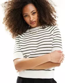 Свитер с короткими рукавами French Connection в оливковую полоску