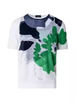 Свитер с короткими рукавами и цветочной интарсией Akris, цвет ecru multicolor