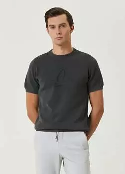 Свитер с короткими рукавами и контурами птиц Beymen Club, антрацит