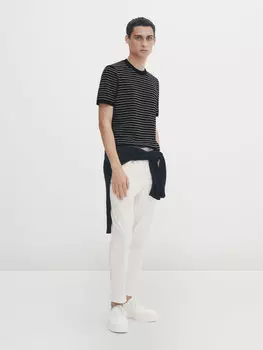 Свитер с короткими рукавами и неправильными полосами Massimo Dutti, темно-синий
