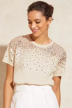 Свитер с короткими рукавами и пайетками Love & Roses, белый