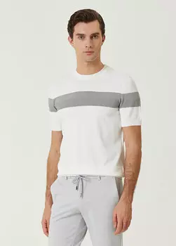 Свитер с короткими рукавами и серой фактурной деталью Beymen Club, белый