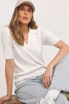 Свитер с короткими рукавами и воротником в рубчик Jd Williams, белый