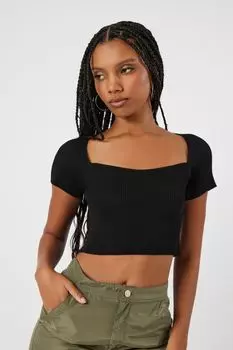 Свитер с короткими рукавами и вязаный укороченный топ Forever 21, черный