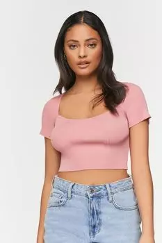 Свитер с короткими рукавами и вязаный укороченный топ Forever 21, роза