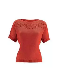 Свитер с короткими рукавами из хлопка и льна. Madeleine, цвет blutorange