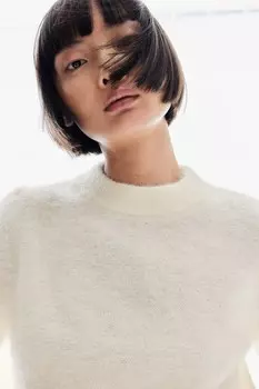 Свитер с короткими рукавами из смеси мохера. H&M, бежевый