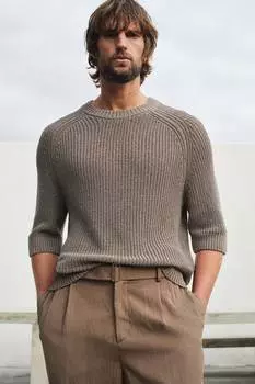 Свитер с короткими рукавами, прямого кроя. H&M, серый