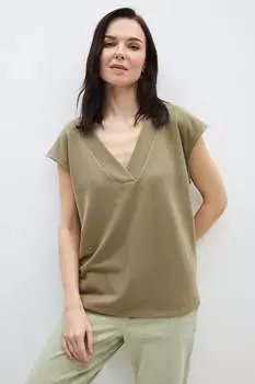 Свитер с короткими рукавами свободного кроя Lc Waikiki, хаки