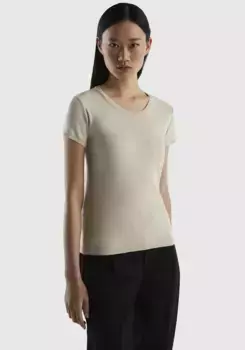 Свитер с короткими рукавами United Colors of Benetton, бежевый