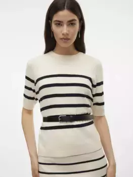 Свитер с короткими рукавами Vero Moda "легкий свитер тонкой вязки VMSABA PLAIN SS O-NECK PULLOVER GA NOOS", обычного кроя из смеси легкого в уходе материала с вискозой, черный
