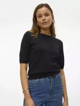 Свитер с короткими рукавами Vero Moda "VMSILJE 2/4 O-NECK PULLOVER GA NOOS", черный