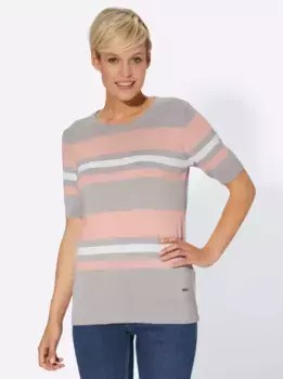 Свитер с короткими рукавами в стиле casual Looks "свитер с круглым вырезом", цвет Hellgrau-Hellros-Gestreift