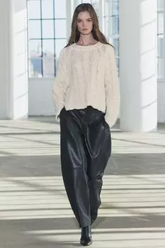 Свитер с косичной вязкой и полосами по боку ZARA, экрю/черный