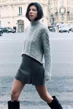 Свитер с косой и бусинами ZARA, серый