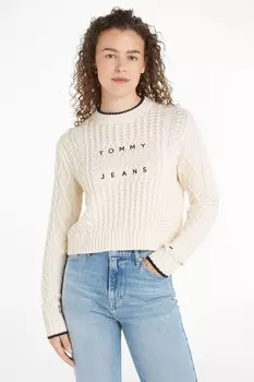 Свитер с круглым воротом и флагом Bubble Cable Tommy Jeans, белый