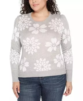 Свитер с круглым вырезом больших размеров с цветочным принтом Belldini, серый