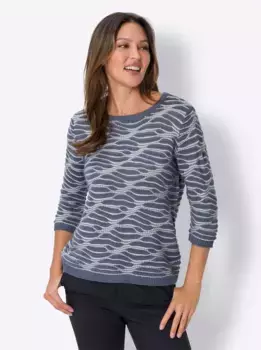 Свитер с круглым вырезом Classic Basics "джемпер с круглым вырезом", цвет Taubenblau-Ecru-Gemustert