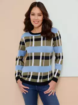 Свитер с круглым вырезом Classic Basics "Жаккардовый свитер", оливковый