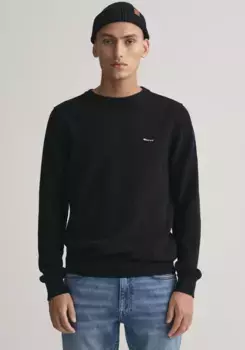 Свитер с круглым вырезом "COTTON PIQUE C-NECK" и вышитым логотипом на груди Gant, черный