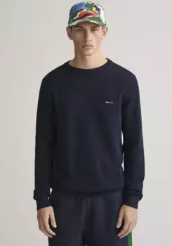 Свитер с круглым вырезом "COTTON PIQUE C-NECK" и вышитым логотипом на груди Gant, синий