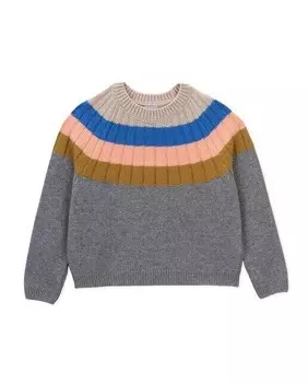 Свитер с круглым вырезом для девочки с контрастными полосками Knot, серый