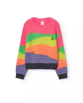 Свитер с круглым вырезом для девочки с принтом Boboli, мультиколор